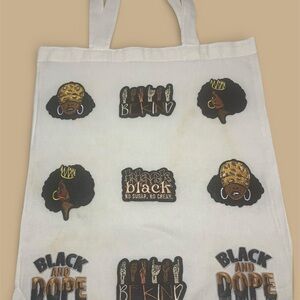 NWT Black Girl Magic Embroidered Canvas Tote Bag - Afro Queen ASL Be Kind